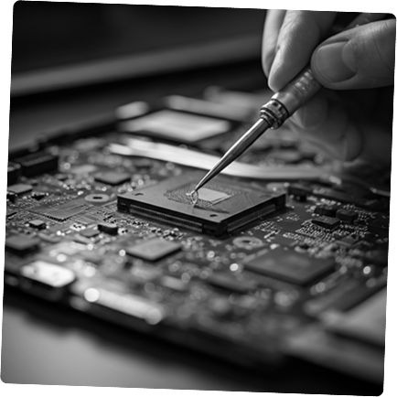 Technician performing chip-level laptop repair